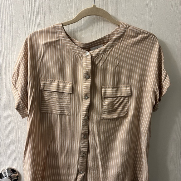 J. Jill Tops - J. Jill Beige and White Striped Button-Front Blouse